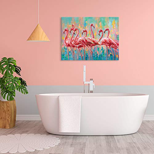 Yidepot Flamingo Bedroom Wall Decor Painting: A Flock Of Pink Flamingo Wall Art Canvas For Bathroom With Frame Ready To Hang (24"X32"X1 Panel) #TOP4