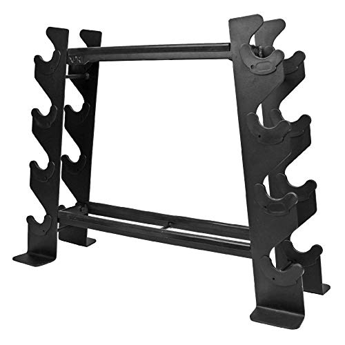 XPRT Fitness Rubber Dumbbell Stand – Dumbbell Storage Rack, Perfect for 5-30 lbs Set – 2 Tiers & 2 Vertical Slots with Protective Inserts – Compact & Versatile Design, Max. Weight 400 lbs.