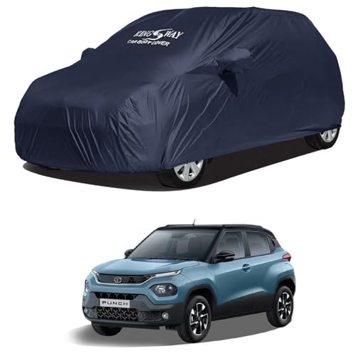 Image of KINGSWAY Accessories Waterproof Car Cover Only Compatible with Tata Punch Year 2021 Onwards, Mirror Pockets, Bird Poop, All Weather, Scratch and UV Protection Car Body Cover, Grey