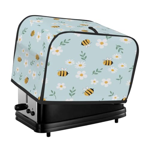 Cubierta para tostadora de 2 rebanadas, diseño de abejas y flores, color azul, para pequeño electrodoméstico, cubierta antipolvo para regalo de cocina