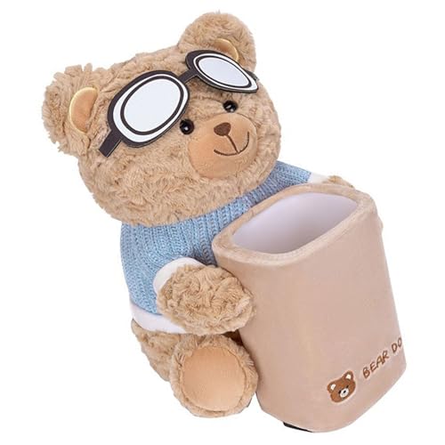 Dispensador de pañuelos y cubo de basura para automóvil con fijación de choque para una colocación segura de conducción, diseño estable de oso de peluche, dispensador de pañuelos de coche y basura