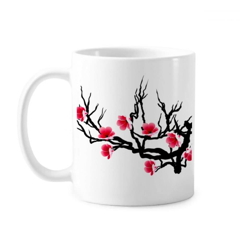 DIYthinker Japan Culture Red Black Sakura Pattern Mug Pottery Cerac Coffee Porcelain Cup Tableware