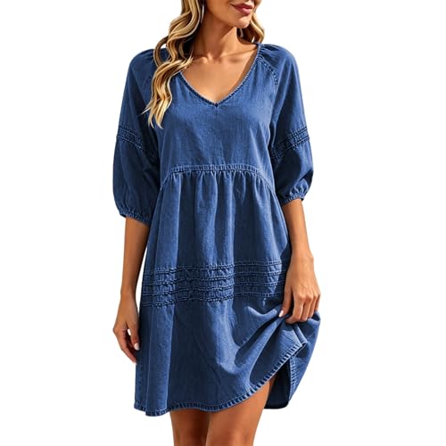 Robe en jean courte avec ceinture à nouer et manches bouffantes estilo