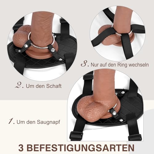 Saugnapf Dildo Halterung, verstellbarer Strap-On Harness mit 2 austauschbaren Ringen, geeignet für Stuhl, Kissen und Oberschenkel, BDSM Zubehör für Paare und Solo