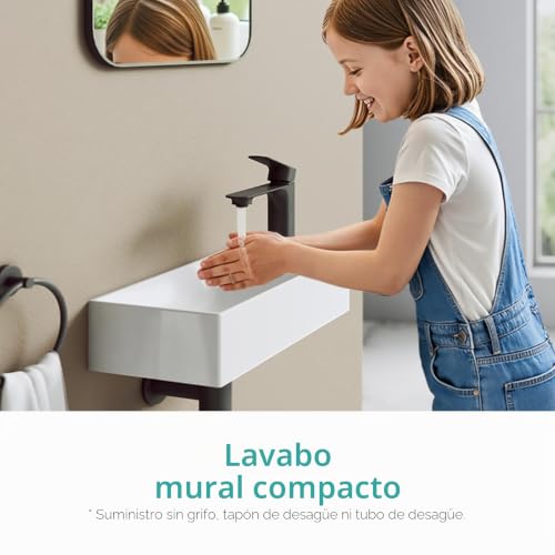 Lavabo pequeño de cerámica rectangular EMKE 38x22x10cm blanco para baño compacto 5
