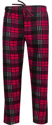 Premium Wear Men's Lounge Pants Fleece Pajamas with Pockets | Red & Black Plaid M…
