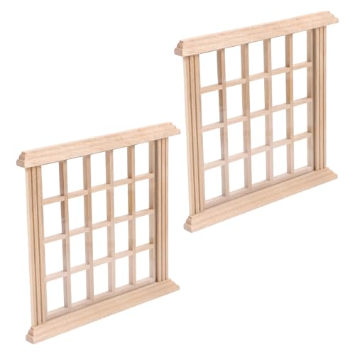 Toddmomy 2piezas Ventanas Miniatura de Madera Cuadrada para Casa de Muñecas Accesorios de Muebles de Interior Ventana Marco para Manualidades Simulación