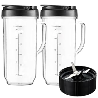Blender Replacement Cups for Magic Bullet 250W MB1001 MBR-0701AK, Tall 22oz Cup Flip-Top Lid with Measured Markings & Cross Blade, Blender Replacement Parts, Mug with Handle for Magic Bullet 250w