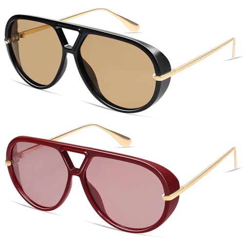 Image of VANLINKER Oversized Trendy Polarized Aviator Sunglasses for Women Men Retro Round Sunglasses Vintage Shield Shades VL9798