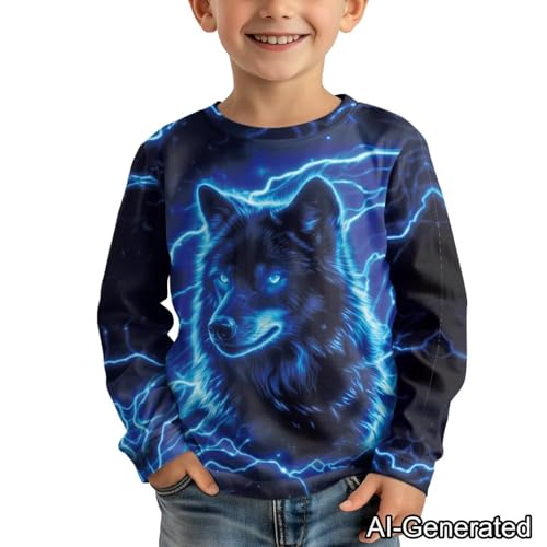 Image of Renewold Boys Girls Tees Kids T-Shirt Long Sleeve Crewneck T Shirts Casual Athletic Tops Clothing for Home School Travel