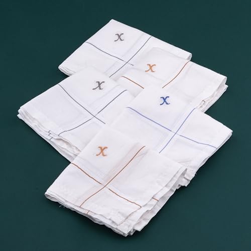 Image of CROSSLINE Men's Initial Monogram (A-Z) Embroidery 100% Pure Cotton Handkerchief | White Base With Colored Border | Handkerchiefs For Men Cotton Soft - (Pack of 5)