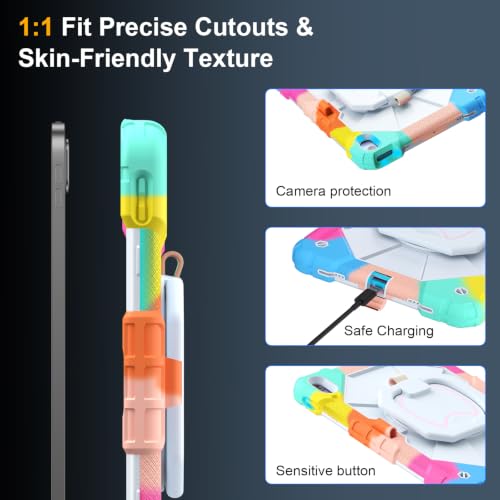 Image of Case for iPad (A16) 11th Generation 11 Inch 2025, Ubearkk for iPad 10th Generation 10.9 inch 2022 case with Screen Protector 360 Degree Rotating Stand Shoulder Strap Pencil Holder, Colorful Beige