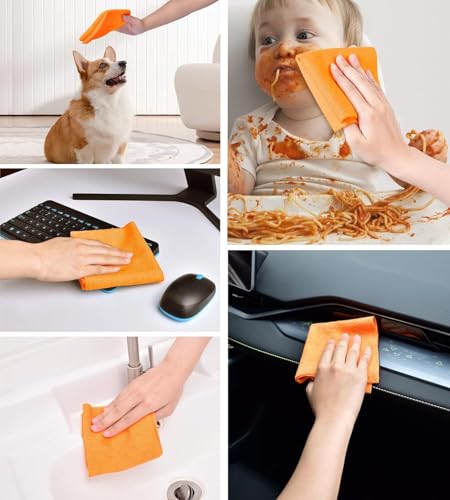 Image of Microfiber Cleaning Cloth roll Reusable Washable 20 Pack for Kitchen Surfaces Car, Home, Garage or Shop Cleaning Tear Away Microfiber Towels (2, Orange)