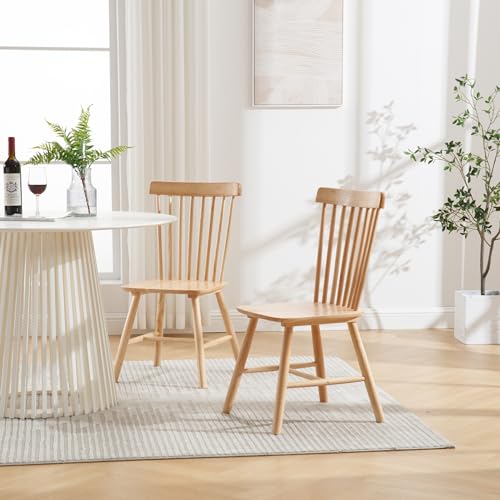 chairus Dining Chairs Set of 8, Dining Room Side Chair Farmhouse Natural Wooden Kitchen Chairs Windsor Dining Chair Vintage High Back Dining Chairs for Dining Room Kitchen Restaurant - Natural