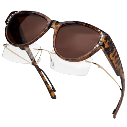 Face Shadow Polarized Sunglasses Fit Over Glasses, Sunglasses with Rhinestones for Women to Go Over...