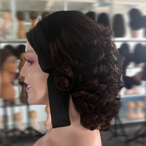 Image of XSY Snail Curls Headband Wig Human Hair 10 Inch Glueless Wig for Women Natural Short Curly Bob with Elastic Headband
