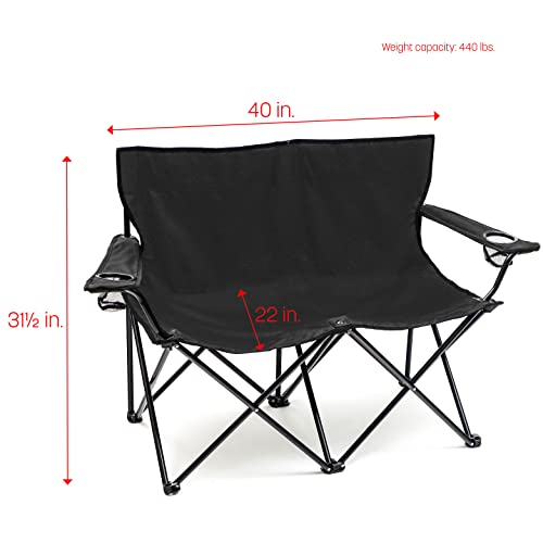 Trademark Innovations Loveseat Style Double Camp Chair, 40" L X 22" W X 31.5" H,Polyester, Black #TOP2
