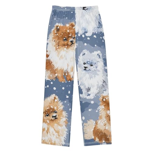 ZZXXB Pomeranian and Snow Boys Long Pants Soft Trousers Elastic Waist Kids Lounge Bottoms with Pockets S-XL