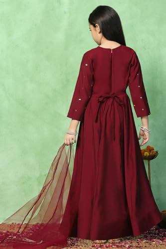Image of Fashion Dream Girls Chanderi Embroidered Maxi Dress with Dupatta|Ethnic Gown for Kids