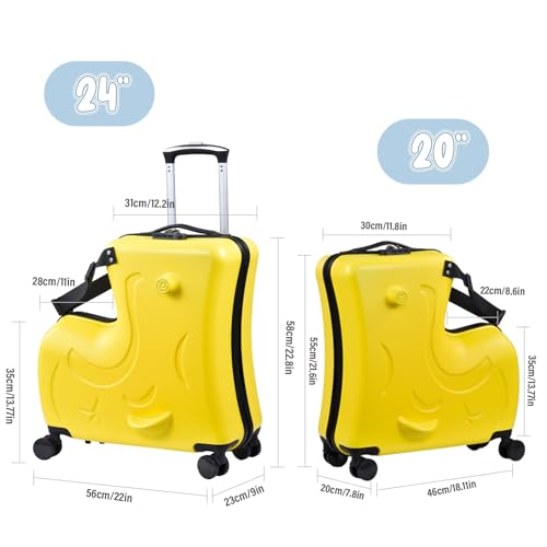 24" Ride on Suitcase for Kids 6-12 | Toddler Ride On Suitcase W Safety Belt | Kids Carry on Luggage With Silent Wheels | Toddler Suitcases Combination Lock for Kid | Equipped With Handlebars Pedals3