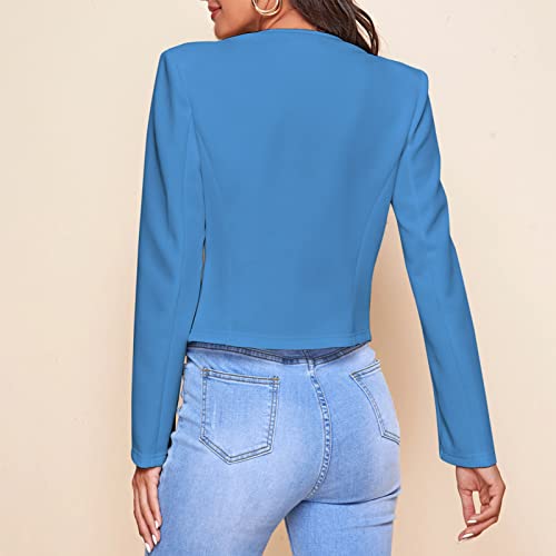 Blazer feminino elegante de manga comprida slim fit terno jaqueta curto blazer casual cor pura com b