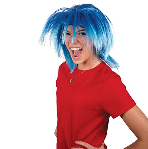 Kangaroo Unisex Crazy Blue Wig Men – Spiky Fizzy Punk Rock Party Funny Wigs for Halloween, Cosplay & School Spirit Events - Apparel 80s Wig for 80s Outfit for Men – One Size Fits Most