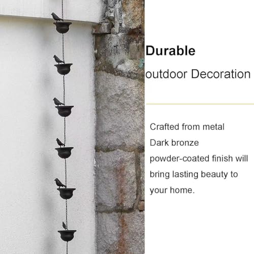 7.9FT (8 Cups) / 9.5FT (10 Cups) / 11.1FT (12 Cups) Rain Chains for Gutters, Rustic Iron Decor with Anti-Rust Coating, Alternative to Traditional Downspouts, Easy to Hang Outside (7.9FT)