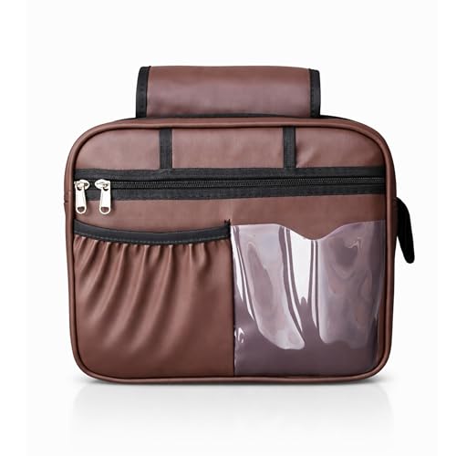 Image of Grab Handle Bag | Dashboard Grab Handle Storage Organiser | 2 Compartments with Transparent Pocket | Compatible with Thar, Jimny, Gypsy, Jeep, Gurkha and Other SUVs and Car | PU Leather | Brown