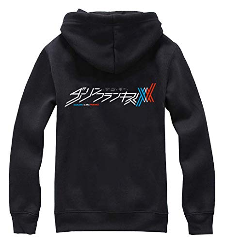 Cosstars Anime Darling In The Franxx Sudadera con Capucha Chaqueta Zip Hoodie Jacket Outwear Abrigo para Hombre Mujer Negro 2 L