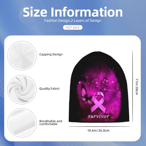 Breast Cancer Awareness Beanie Chemo Hats for Women Men Slouchy Cancer Headwear Stretchy Skull Cap Soft Knitted Hat Nightcap Chemo Gifts — view 2
