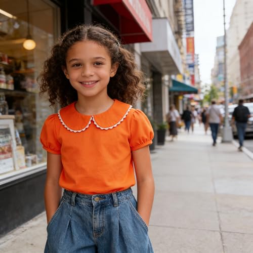 Image of LYSMuch Girl Short Sleeve Peter Pan Collar Shirt Kid School Polo Shirt