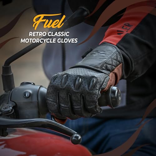Image of ViaTerra Fuel Retro Classic Leather Motorcycle Gloves: Premium Riding Gloves for Bikers, Perfect Winter Gloves for Men and Essential Bike Accessories (Brwon, XL)
