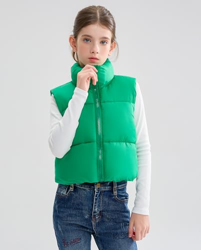 Image of maoo garden Girls Winter Puffer Vest Faux-Down Short Cropped Lightweight Water-Resistant Big Girls Sleeveless Jacket