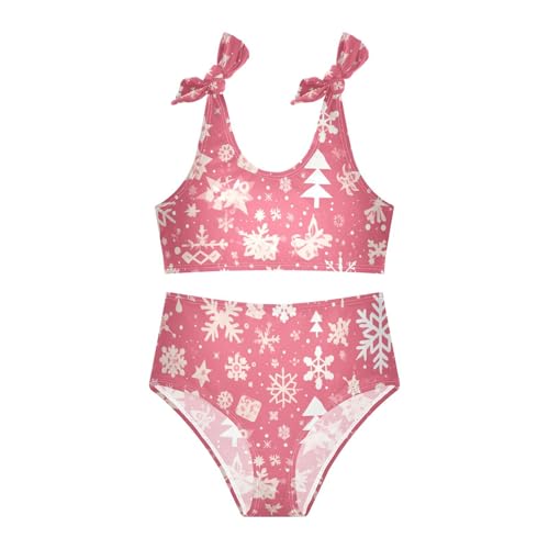 Merry Christmas Snowflake Red Hoho Girls Two Piece Kids Bikini Set Beach Swimsuit Swimwear Adjustable Shoulder Strap3