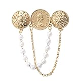 Gold-Toned Round Coin Tassel Chain Brooch Pin for Women Vintage Princess Queen Ball Chains Drop Dangle Brooches Pins Elegant Party Dress Accessories Jewelry Souvenir