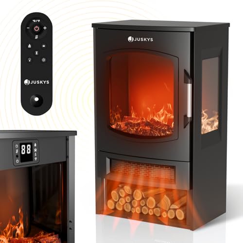 Juskys Elektrokamin 1800W – Schwarz, elektrischer Standkamin mit LED-Flammeneffekt, WLAN/App-Steuerung, Fernbedienung