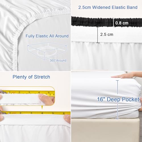 PHF 100% Rayon Derived from Bamboo Cooling Fitted Sheet King Size for Hot Sleeper, 16" Deep Pocket, 2.5cm Wider Strong Elastic Easy Fit, Breathable Silky Smooth Soft,78"x 80",White, No Pillowcases