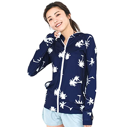 FELLOW フェロー 全38色柄 ラッシュガード パーカー レディース ラッシュパーカー 接触冷感 ラッシュ フードあり 長袖 UVカット UPF50 + パーム LLサイズ