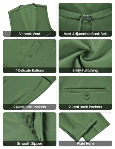 Image of WULFUL Men's Slim Fit Suit One Button 3-Piece Blazer Dress Business Wedding Party Jacket Vest & Pant