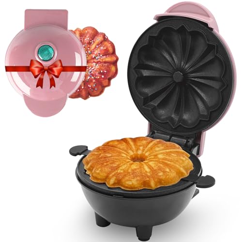 Mini Cake Maker, Cake-Shaped Design Waffle Iron,Non-Stick Griddle/Double-sided Heating for Cake,Portable Pancake Maker Machine for Kid,Easy to Clean,Perfect for Make Chocolate Cake (Pink)