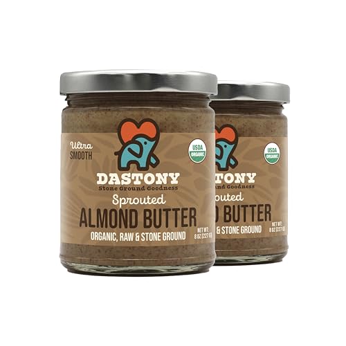 Dastony Organic Raw Sprouted Almond Butter, 8 oz | Only One Ingredient | Vegan, Paleo and Keto Friendly, Non GMO, Gluten-free - Pack of 2