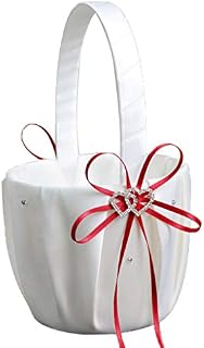 Rekkles Remedios Ivory Satin Rhinestone 2 Hearts Wedding Flower Flower Girl Basket Basket Girl Basket for wedding