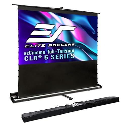 Image of Elite Screens ezCinema Tab-Tension CLR 5, 103-inch Portable Floor-Rising UST Projector Screen, 16:9 ALR Ceiling Light Rejecting Tab-Tension Scissor-Backed Manual Pull-Up+Carry Bag, Black- FT103UH-CLR5