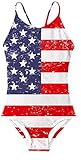 BFUSTYLE Girls Kids Lightweight Halter Rainbow July 4 Pattern Casual Vacation Holiday Daily Beach Bord Surf Swim Wear Suit 7-8 Years Old One Piece 2PC