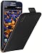 Produktbild mumbi Echt Leder Flip Case kompatibel mit Samsung Galaxy A3 2015 Hülle Leder Tasche Case Wallet, schwarz