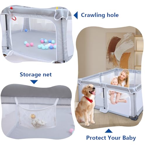 Image of Foldable Baby Playpen 50 inchx50 inch,playpen for Babies and Toddlers with Mat,Portable Play Yard with Breathable Mesh Gates,Indoor Outdoor Baby Fence Play Area (with Mat,Storage Bags,Handlers)