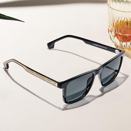 Image of AVAWAY Polarized Sunglasses Men UV 400 Protection Rectangle Frame Sculpted Filigreed Corewire Arm Category 3 Sun Shades