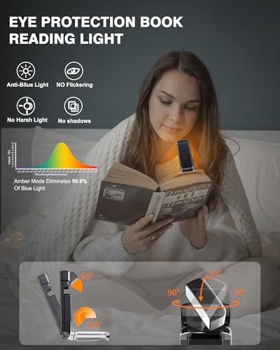 Luz de leitura, luzes de livros para leitura na cama, lâmpada de leitura recarregável com 2 modos de