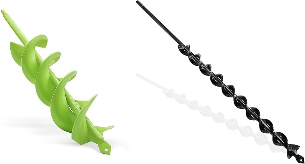 TCBWFY 24 Inch Auger Drill Bit for Planting - 1.2"x24" Long Handle Easy Planter Garden Auger,TCBWFY 3"x16.5" Garden Auger,Solid Shaft Dual-Spiral High Efficiency Auger Drill Bit for Planting