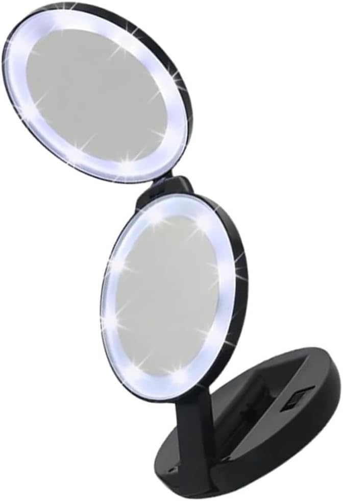 1Pc Portable Double Sided Makeup Mirror Compact Folding Travel Mirror with Magnification Elegant Design Lightweight for Handbag Use Black